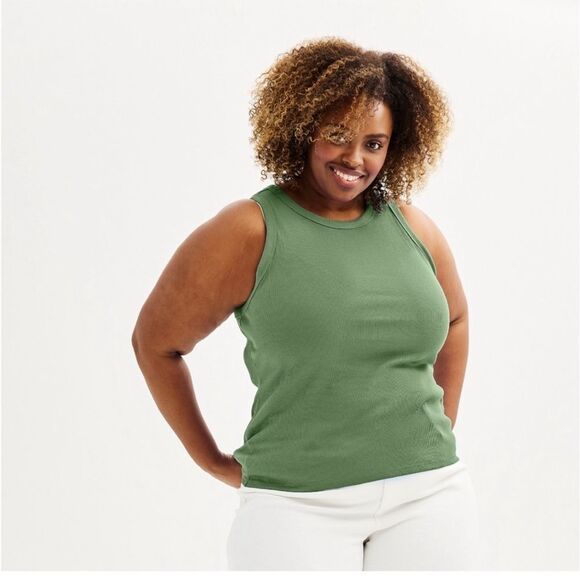 NWT Sonoma Green Ribbed Fitted Tank Top - Picture 1 of 7